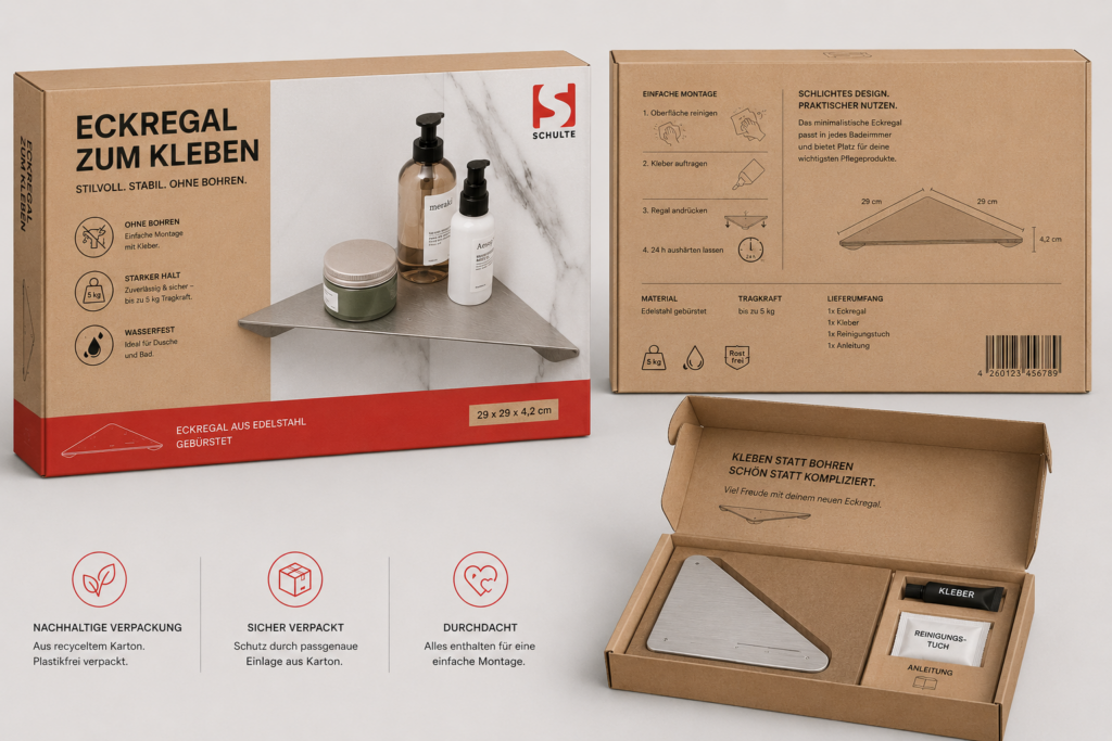 Entwurf einer Verpackung für ein Duschregal.